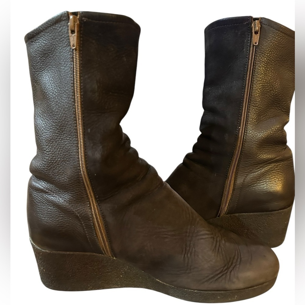 Arche Brown Suede & Leather Wedge Ankle Boots Zipper Closure - Picture 6 of 10